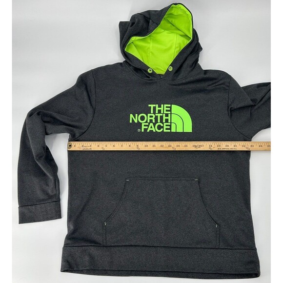 THE NORTH FACE Half Dome Logo Pullover Hoodie Sweatshirt~Gray+Neon Green~Mens L - Picture 9 of 10